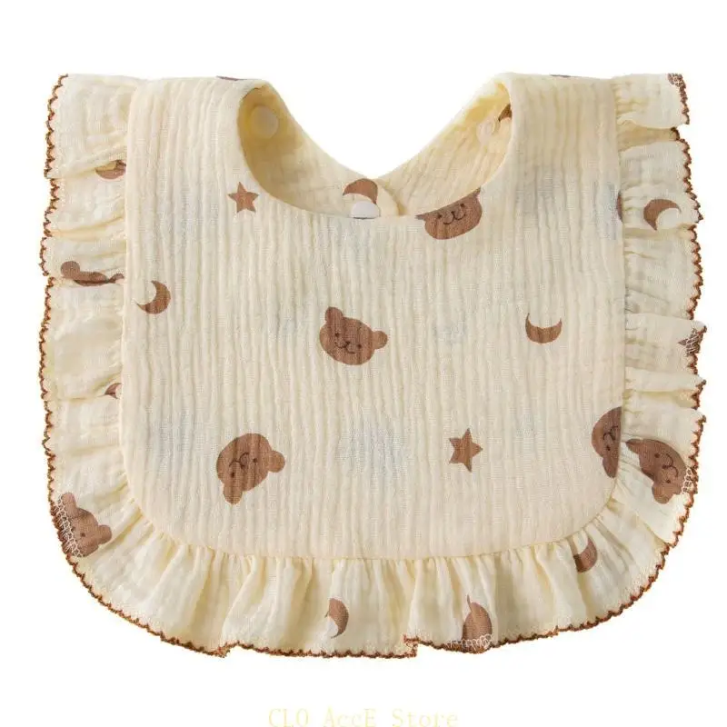

16FE Cotton Burp Cloth with Adjustable Buttons 4-layer Teething Bib Feeding Towel