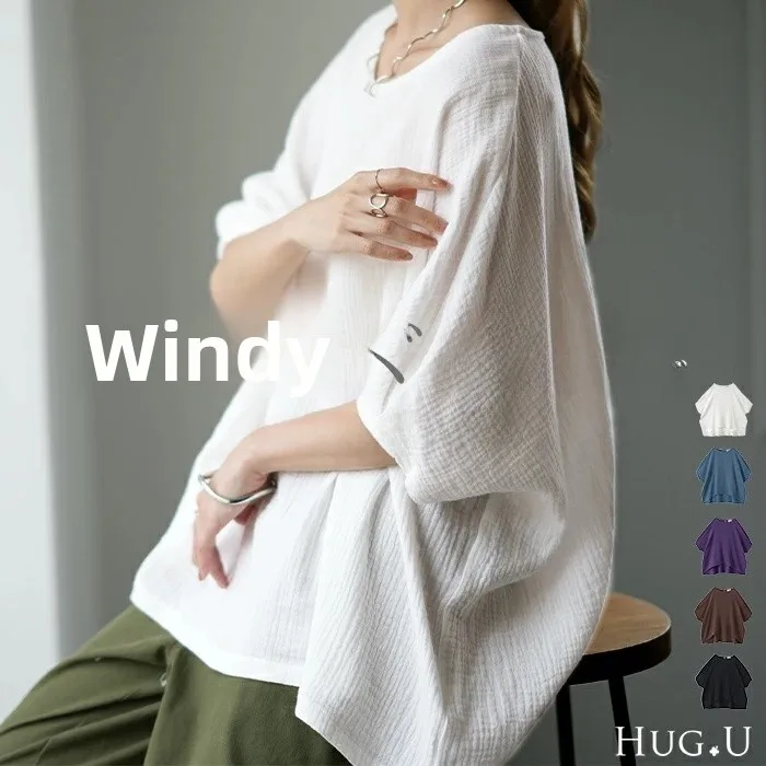 

Свободный хлопковый льняной топ Batwing irt Pure Color, женский удобный дышащий круглый топ Ne ort Sve для молодых женщин