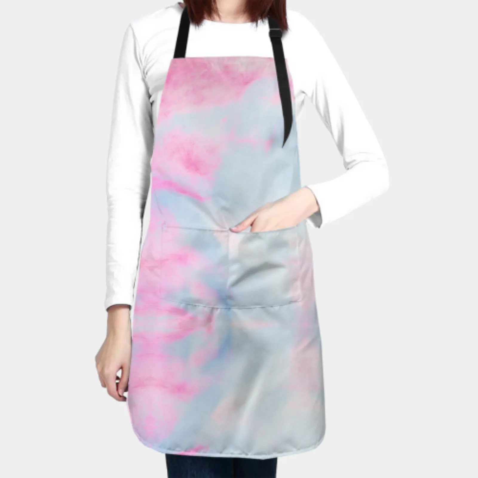 Durable Tie Dye Apron for Women Men Kitchen Florist Cooking Overalls Waterproof Apron with Pockets Chef Watercolour Apron