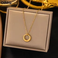 OIMG 316L Stainless Steel Gold Silver Color Korean Simple Geometric Circle Necklace for Women Girls Wholesale Jewelry Not Fade