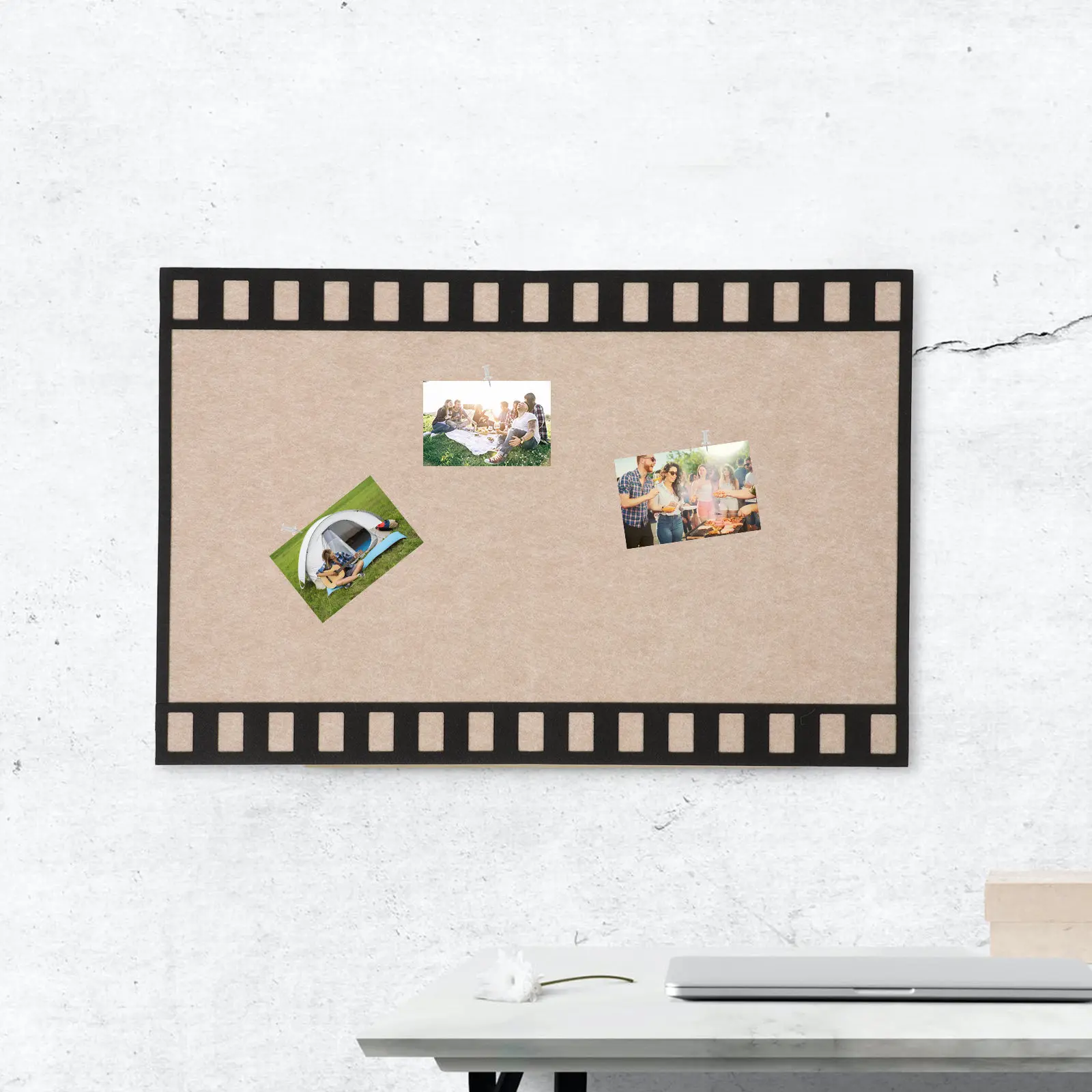 

Filmstrip Felt Memo Board Soft Material Vintage Photo Frame Bulletin Board Multifunctional for Office Home Felt Memo Strip