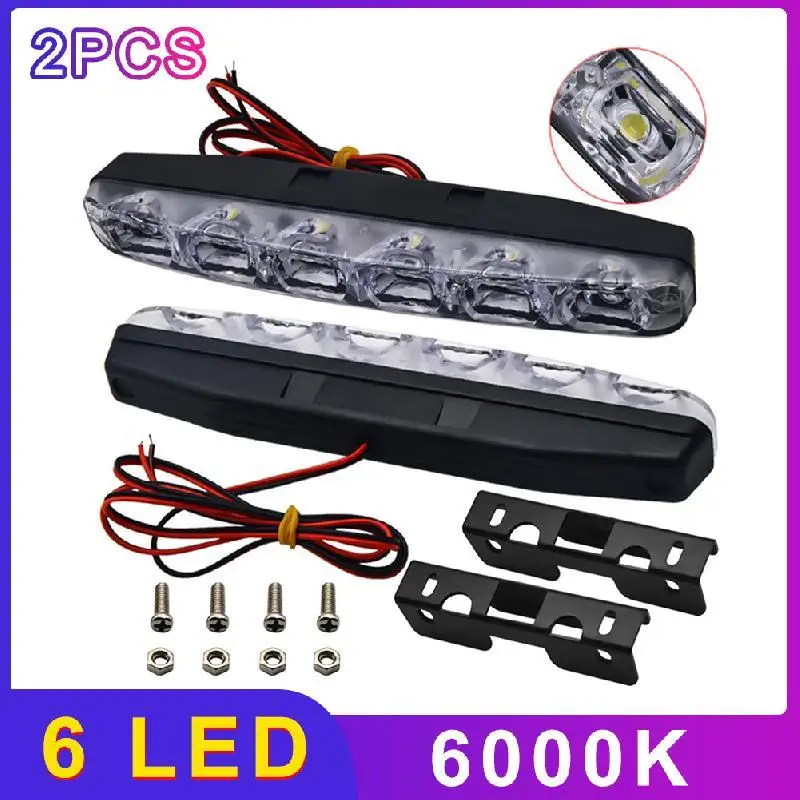 

2pcs Waterproof LED Car Daytime Running Lights Steering Light 6 LEDs Dc 12V 6000K Automobile Light Source Enhance Driving Safety