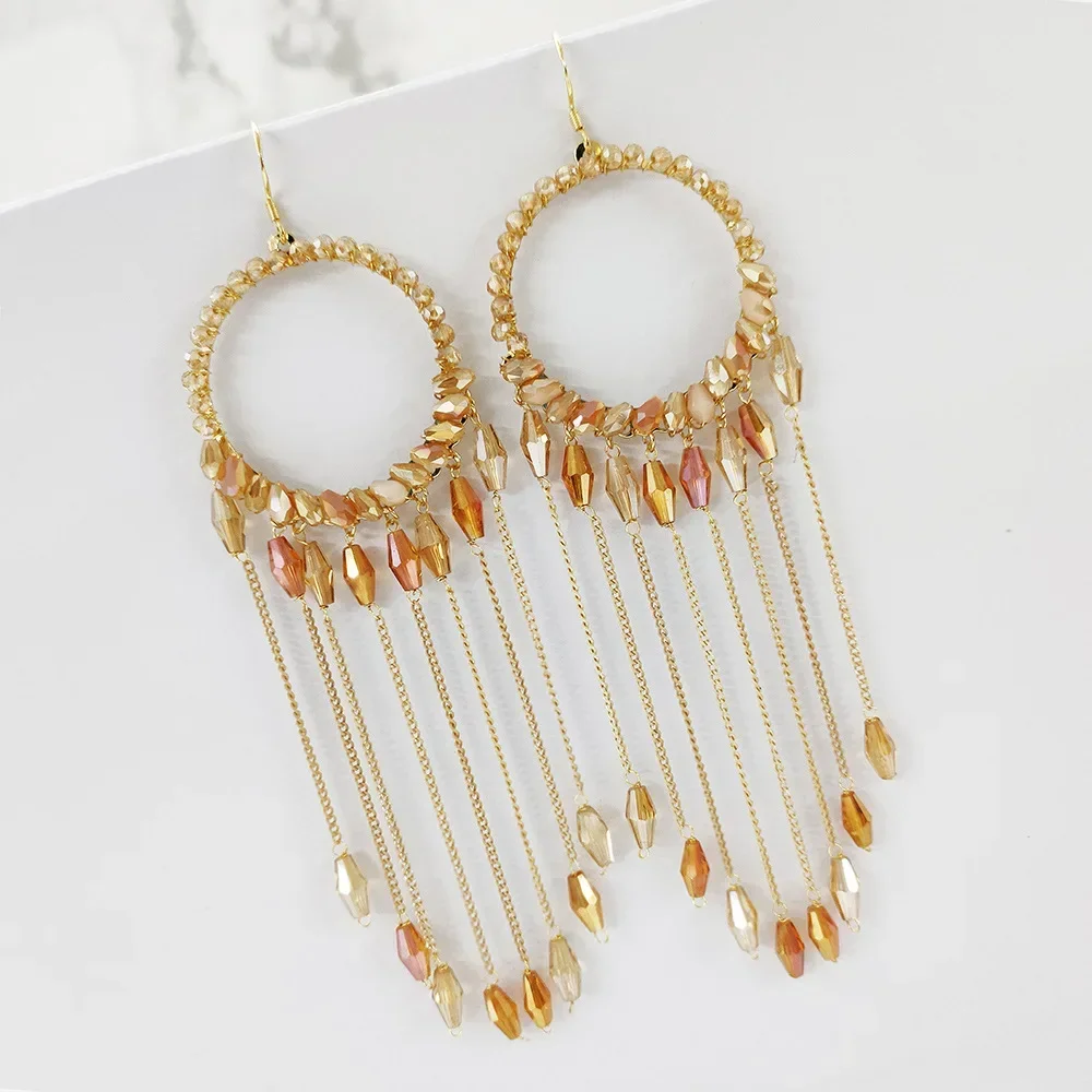 S925 Silver Ear Hook Extra Long Hollow Round Tassel Travel Decorative Earrings Ethnic Personality Earrings for Women