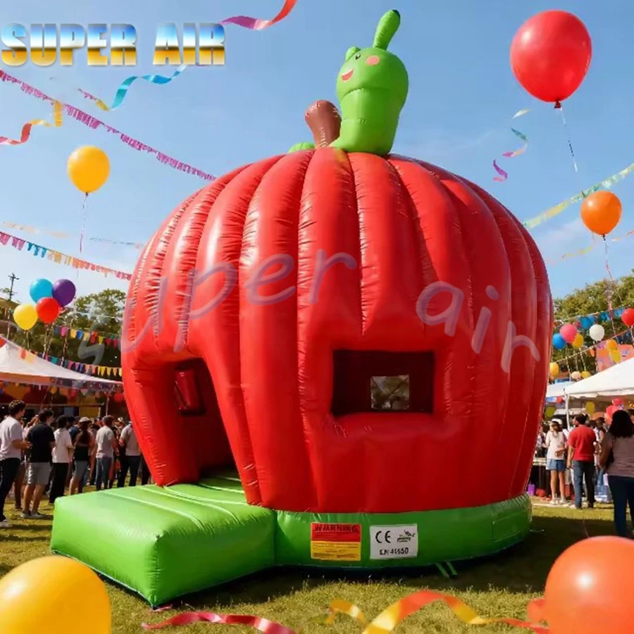 Hurtowe, wytrzymałe, dmuchane zamki do skakania w kształcie jabłka do użytku na zewnątrz, przeznaczone do zabawy dzieci.