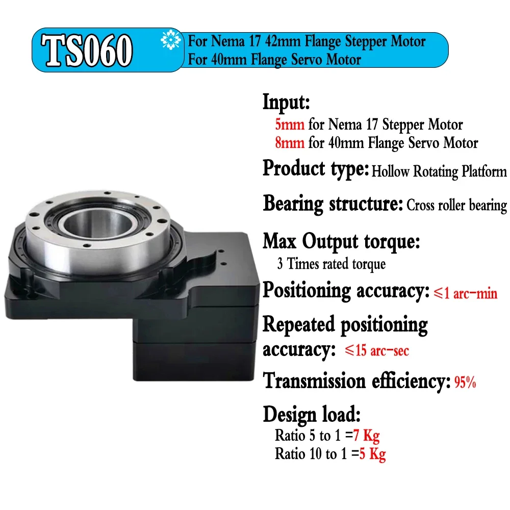 Plataforma Rotativa Oca com Relação 5-200:1, 4 Eixos/5 Eixos/Eixo R, Alta Precisão, Substitui Indexador de Cames/Motor DD para Mesas de Corte C
