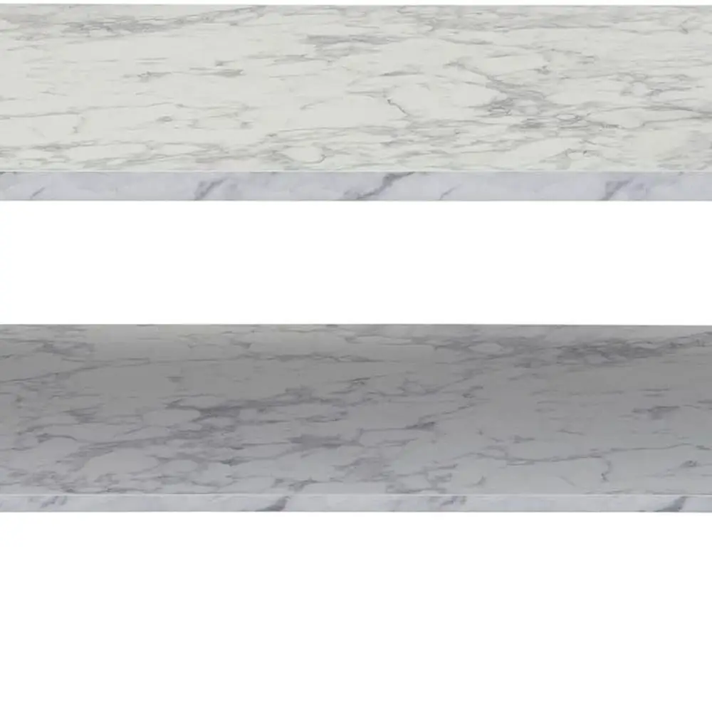 طاولة قهوة مستطيلة الشكل من الرخام الأبيض مع إطار معدني ذهبي ورف تخزين #5