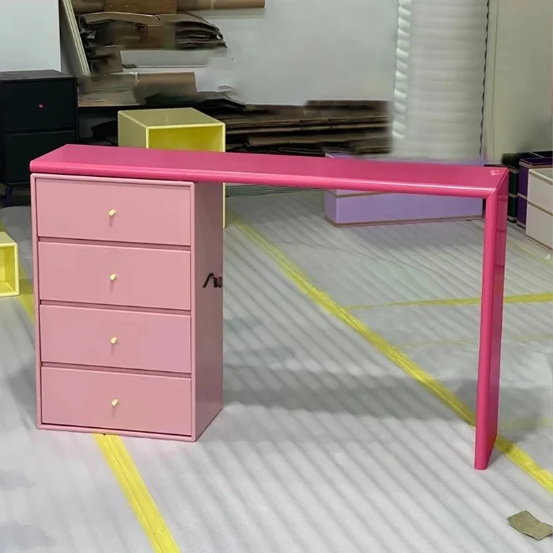 Dopamine Pink Dresser Table Chest of Drawers Integrated Minimalist Bedroom Makeup Table