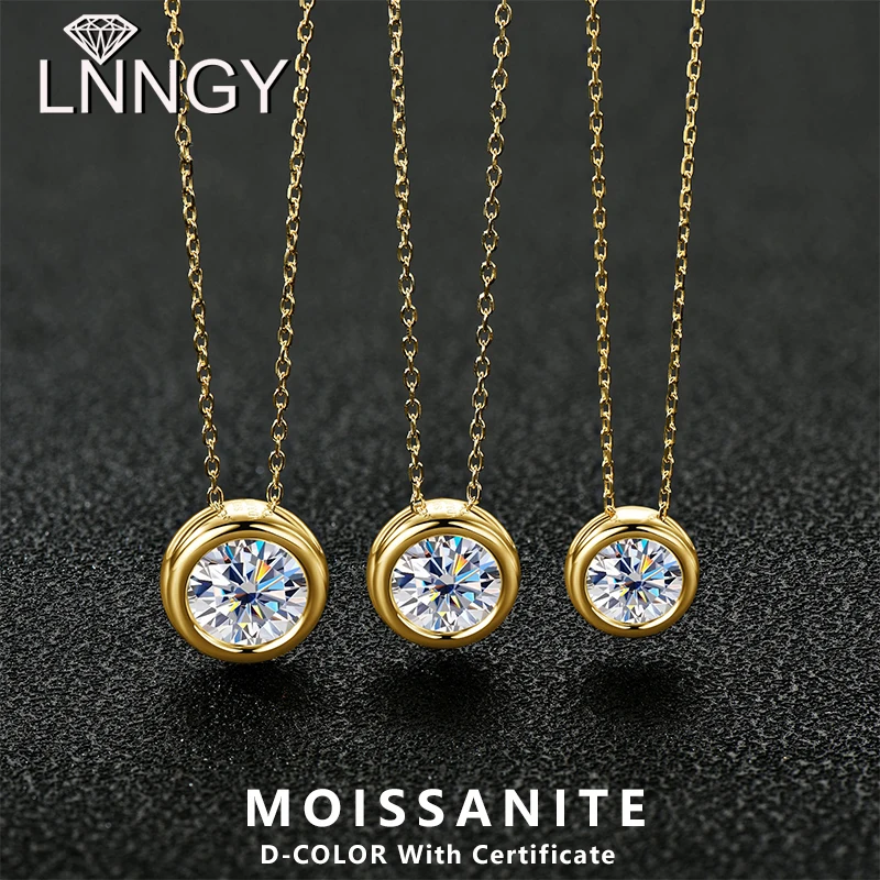 

Lnngy Certified Solitaire Bubble Moissanite Necklace For Women 925 Sterling Silver Chain Necklaces Jewelry Collare Mujer