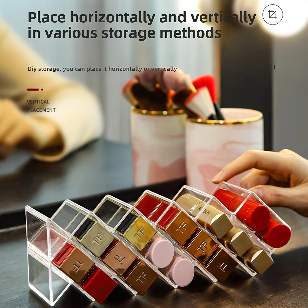 Transparenter 16-Fächer Hexagon Lippenstift-Aufbewahrungsorganizer, Robuste Freistehende Kosmetikbox für Badezimmer-Schminktisch