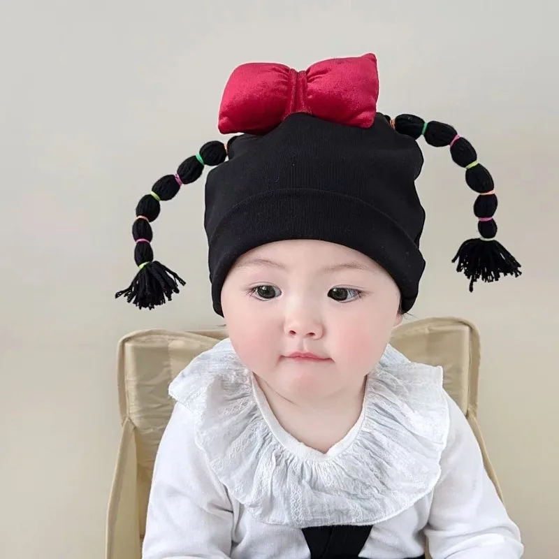 

Newborn Korean-Style Wig Braid Headband Set:Braid Hat + Bow Hair Tie,Soft Elastic Material,Cute & Stylish for Baby Photo Shoots