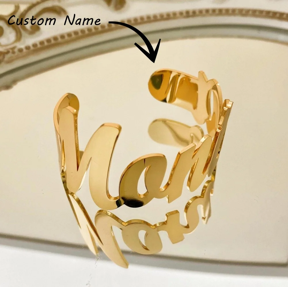

Браслет с именем на заказ, персонализированные браслеты для женщин, браслеты-манжеты из нержавеющей стали для женщин и мужчин, ювелирные изделия на заказ, подарок