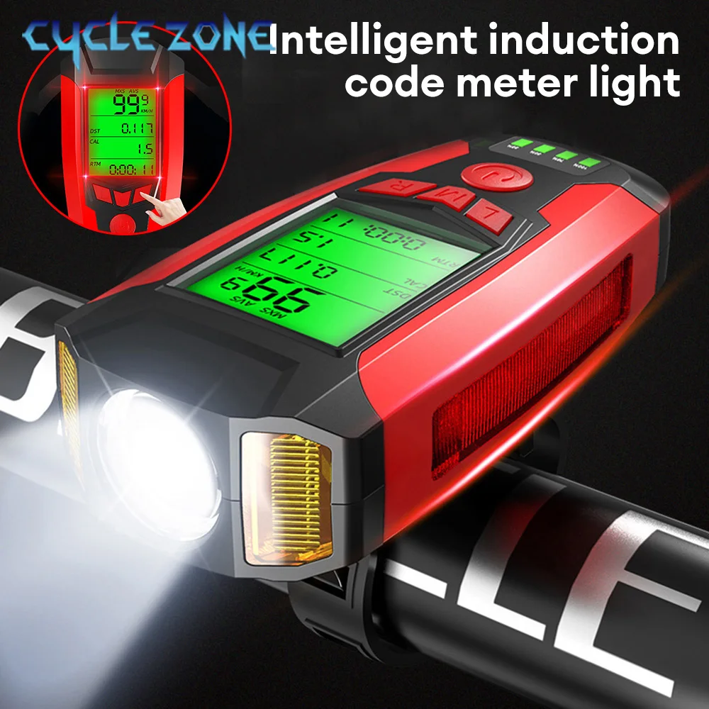 

3 in 1 Bicycle Computer with Flashlight USB Rechargeable LED Bike Horn Waterproof Bike Front Light Odometer Cycling Accessories