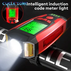 3 in 1 Bicycle Computer with Flashlight USB Rechargeable LED Bike Horn Waterproof Bike Front Light Odometer Cycling Accessories