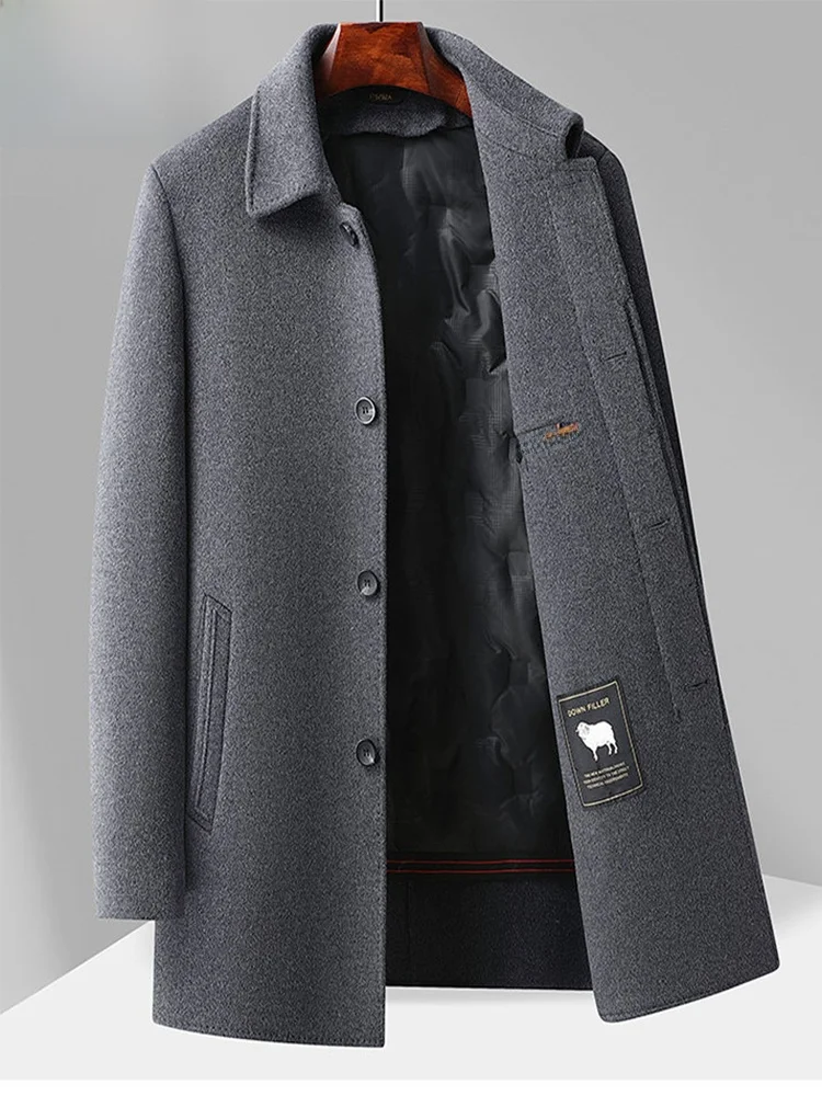 

Detachable Inner down Woodpeer Double-Sided Woolen Coat Men's Mid-Length Windbreaker Jaet Stand Fit Autumn Wear