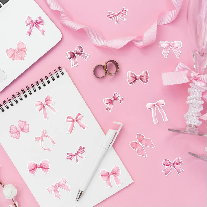 500Paste/Roll Pink Bow Sealing Paste Cute Gift Box Gift Bag Sealing Paste Blessing Stickers Packaging Decorative Material Sticke