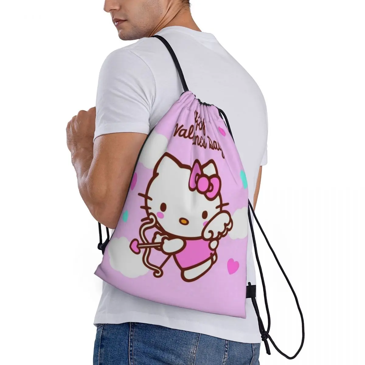 Custom Pattern Logo Drawstring Bag Sanrio Hello Kitty Travel Backpack Student Storage Bag School Bag  ꦫ