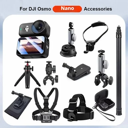 Imagen 1 del producto Kit de accesorios para DJI OSMO NANO, soporte colgante para el cuello, palo selfie, cabeza en el pecho, accesorios para ciclismo y tiro, trípode para cámara