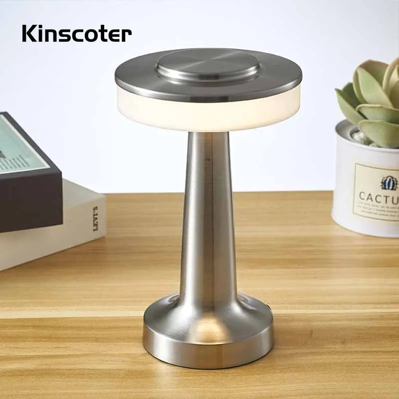 Touch Sensor Rechargeable Desktop Night Light Vintage LED Wireless Reading Table Lamp for Restaurant Hotel Bedroom Decor Light