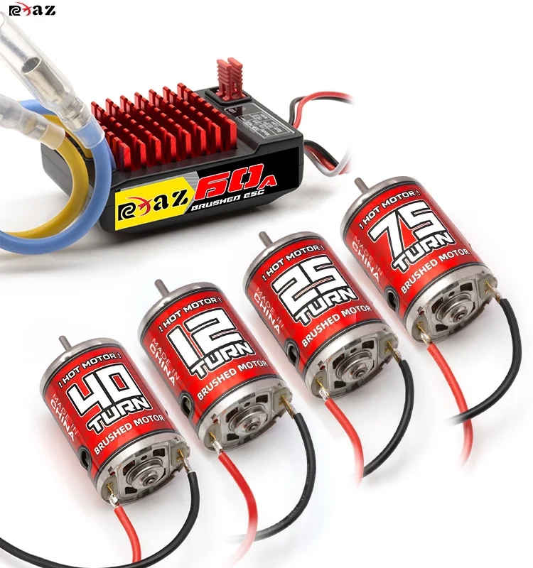 RCXAZ 540 Bürstenmotor mit passendem bidirektionalem 60A Bürsten-ESC Combo 2-3S RC Upgrade Mod Kit für 1/10 RC Fahrzeuge Arrma Traxxas HSP Redcat RC4WD Tamiya Axial SCX10 D90 1/10 RC Crawler Offroad