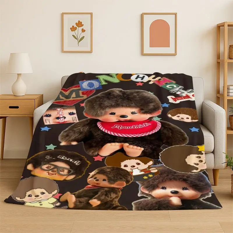 HD M-Monchhichi Cute Cartoon Monkey Holiday Flannel Blanket Soft Throw Blanket for Bedroom Living Room Bed office Picnic Gift