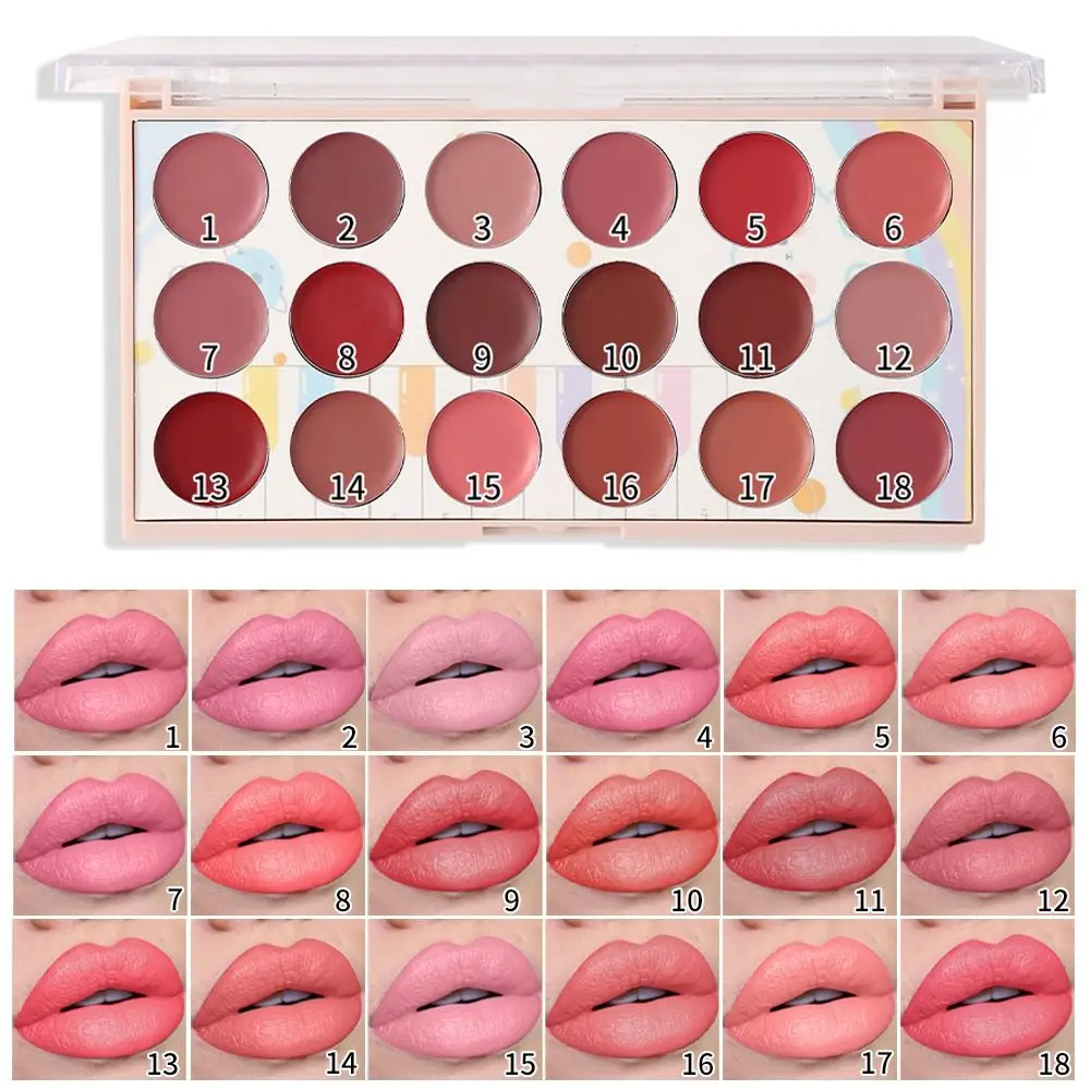 

Waterproof Matte Lipstick Palette Non-Sticky Cup Long Lasting Rose Red Lip Mud DIY Smooth Texture 18 Color Lip Gloss Palette