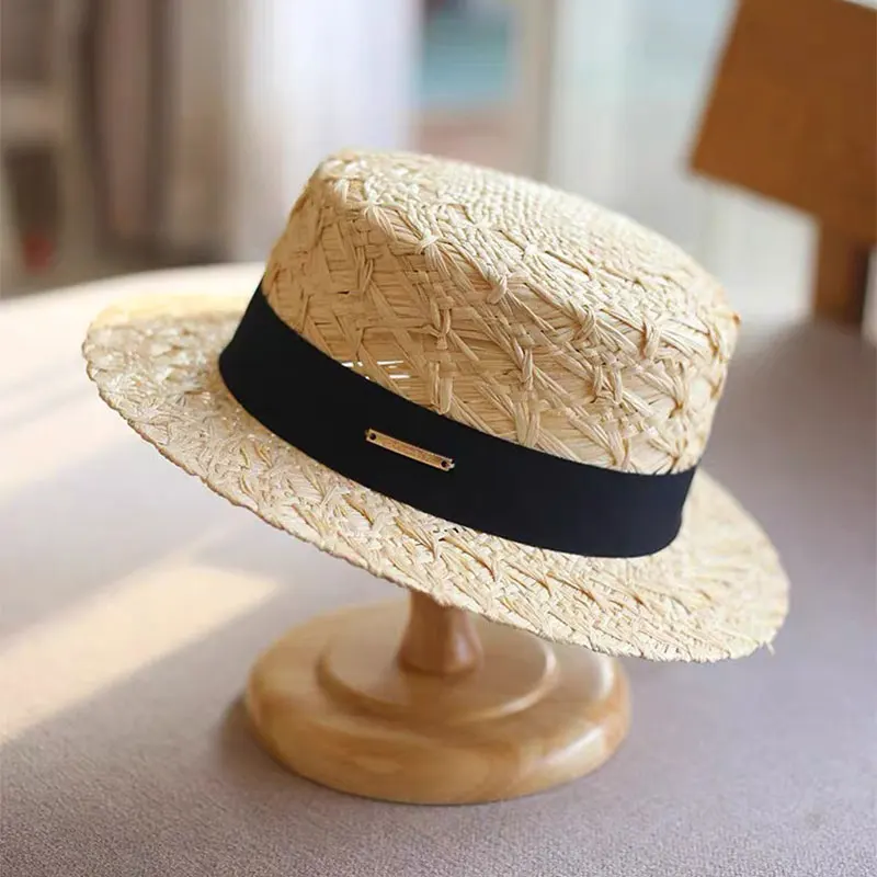 New Fashion Handmade Raffia Grass Straw Hat For Women Summer Beach Casual Cap High Quality Korean Designer Fadora Hat For Woman