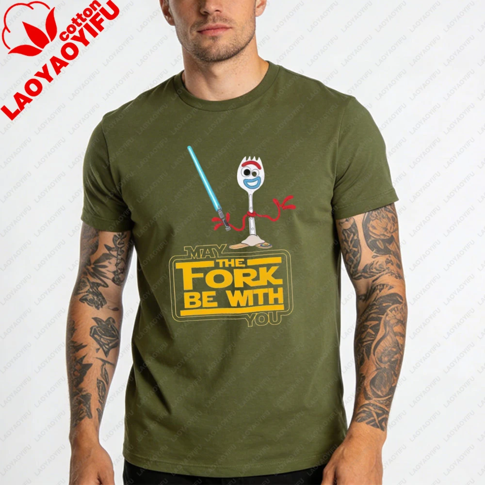 Möge die Gabel bei dir sein Forky Jedi Grafik-T-Shirt Lustiges Meme-Print-Shirt für Männer und Frauen Unisex Mode Rundhals-Baumwoll-T-Shirt – Detail 3