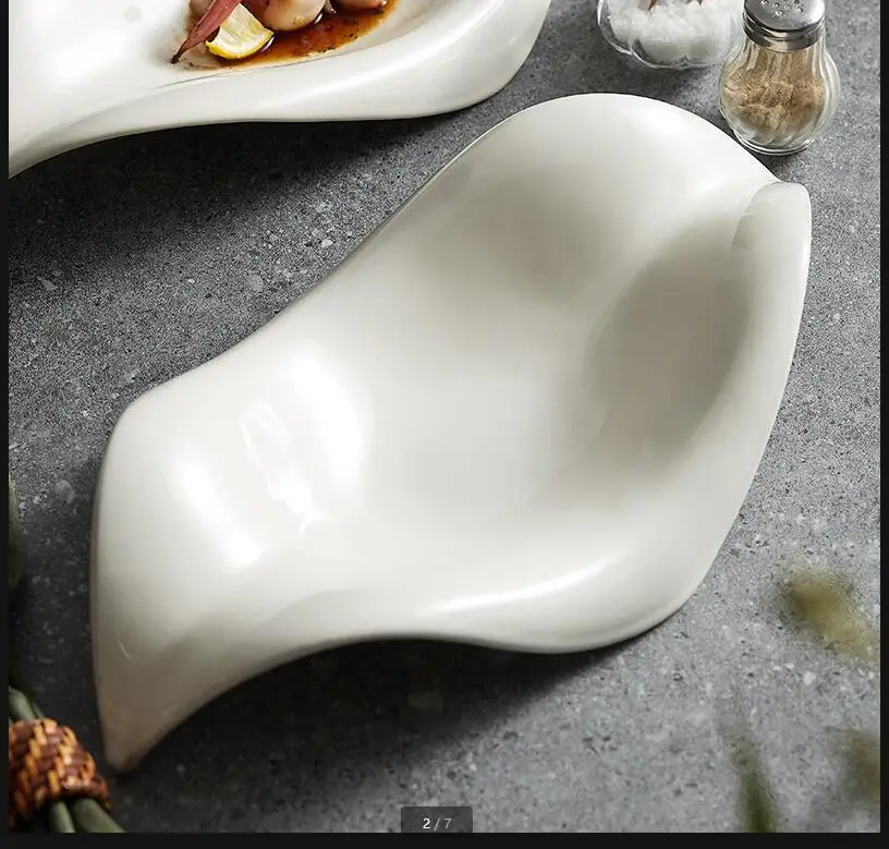 Irregular Leaf Shaped Ceramic Dinner Plate Fruit Dish Salad Bowl Sashimi Plates Western Food Serving Soup Tray