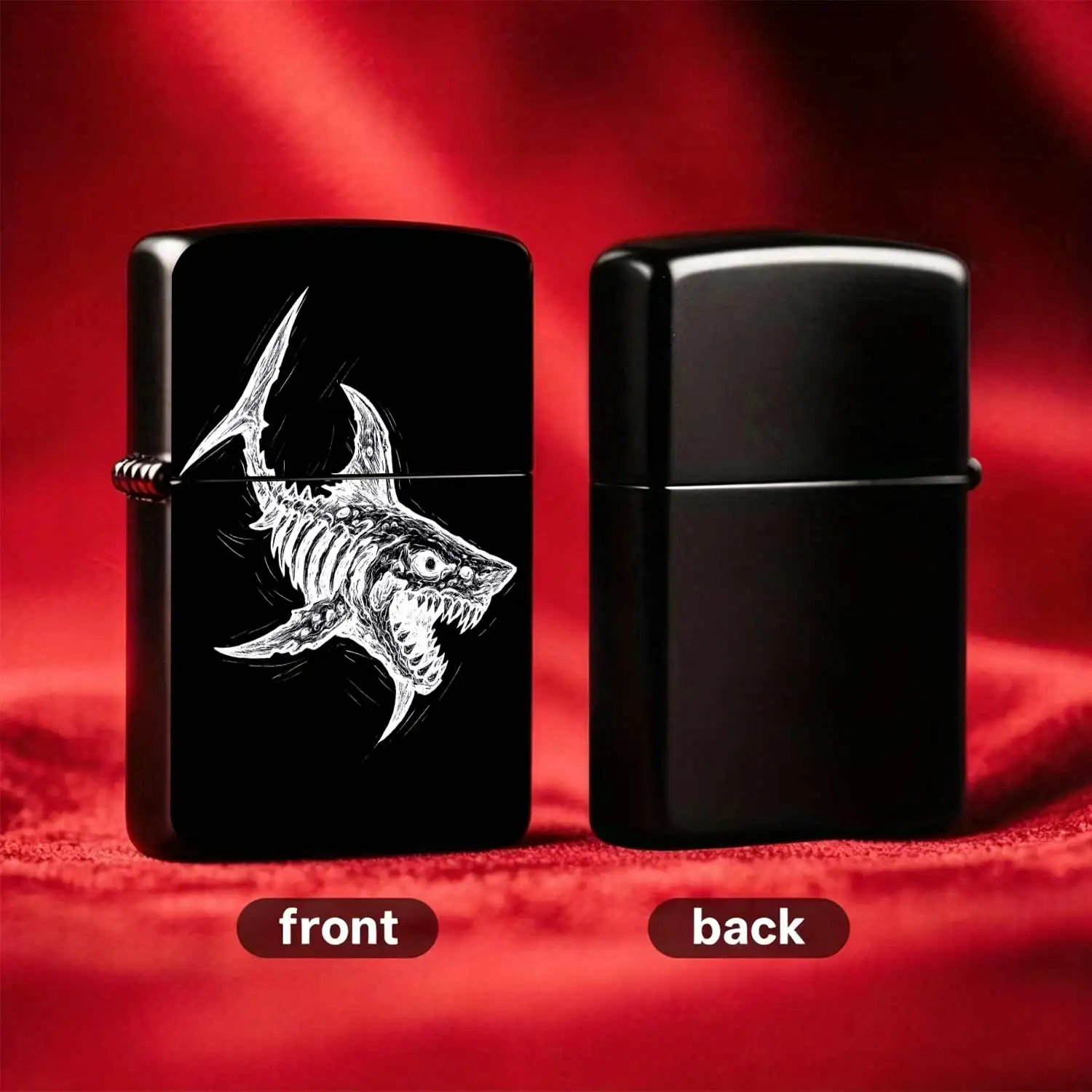 Reusable Flip-Top Pocket Metal Windproof Lighter, Dark Style Skeleton Shark Creative Lighter, Trendy Portable Igniter with Cool Hardcore Style, Ideal for Collection, Play and Gift-Giving Humorous and Fun Lighter