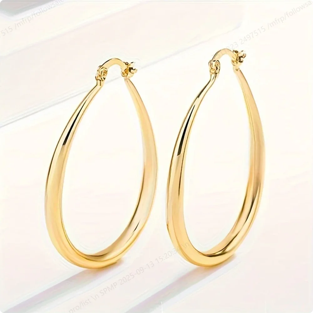 

925 Sterling Silver Gold Plated Fashion Smooth Hoop Earrings Women Jewelry Gift Wedding Accessories