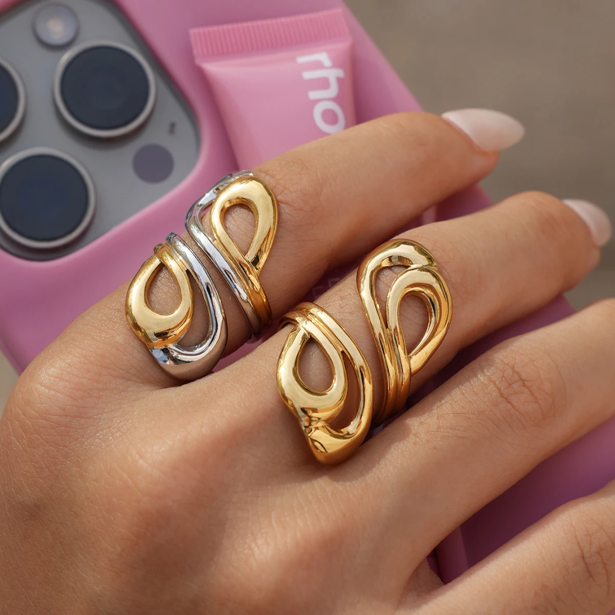 

Minimalist Stainless steel multilayer Rings for Women Metal Finger Cut-out rings Waterproof Jewelry Girlfriend Gift Jewelry