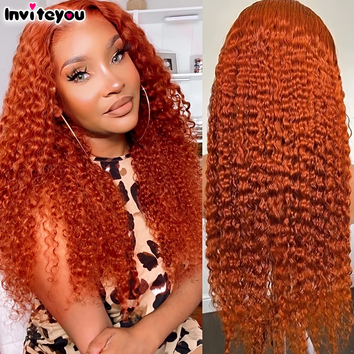 

18-36 Inch #350 Ginger 13x6/13x4 HD Lace Deep Wave Lace Front Human Hair Wig 220Density Brazilian Oranger 4x4 Wig Glueless