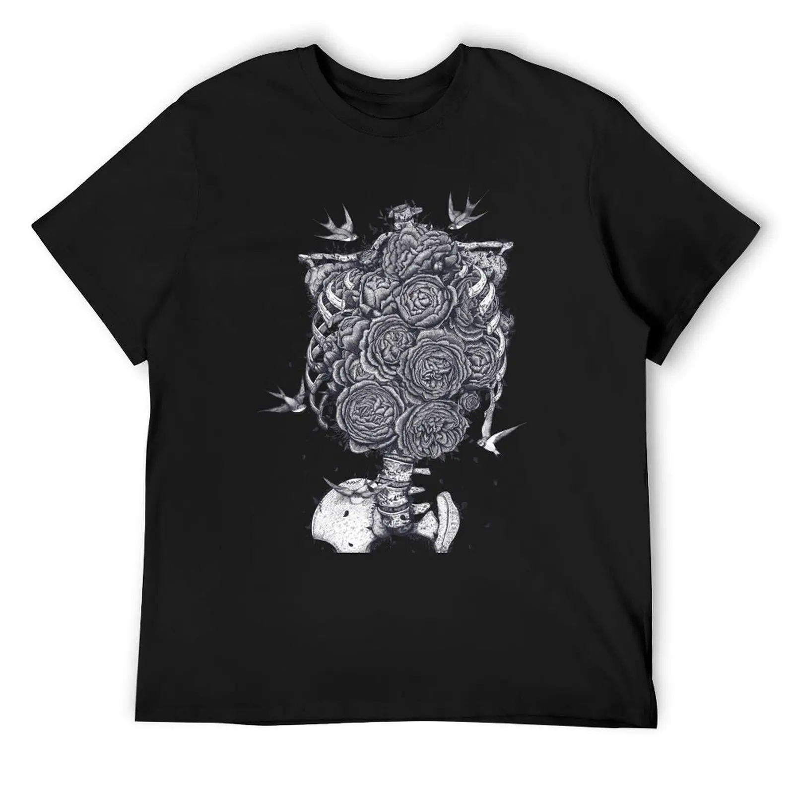 Ribs with peonies T-Shirt tops quick-drying mens clothing