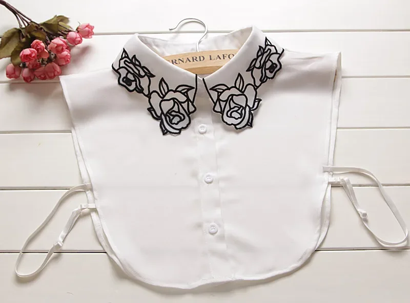 

Fashion Women Rose Collar White Chiffon Embroidery Petaling Decorative Detachable Collars Apparel Accessories