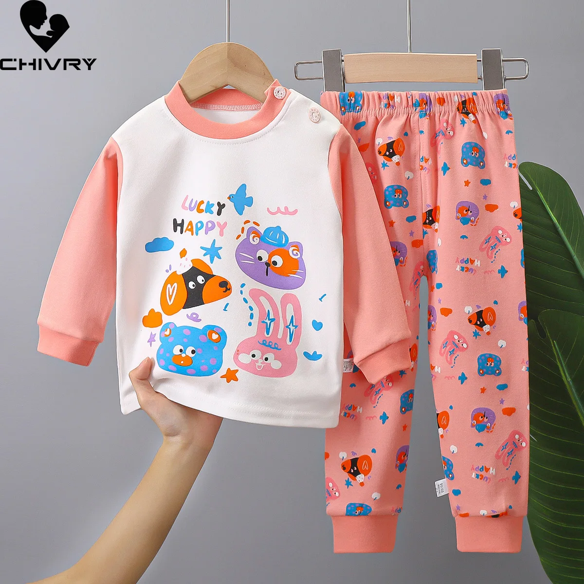 New 2023 Kids Boys Girls Pajamas Cartoon Long Sleeve Cute T-Shirt Tops with Pants Toddler Baby Autumn Sleeping Clothes Sets