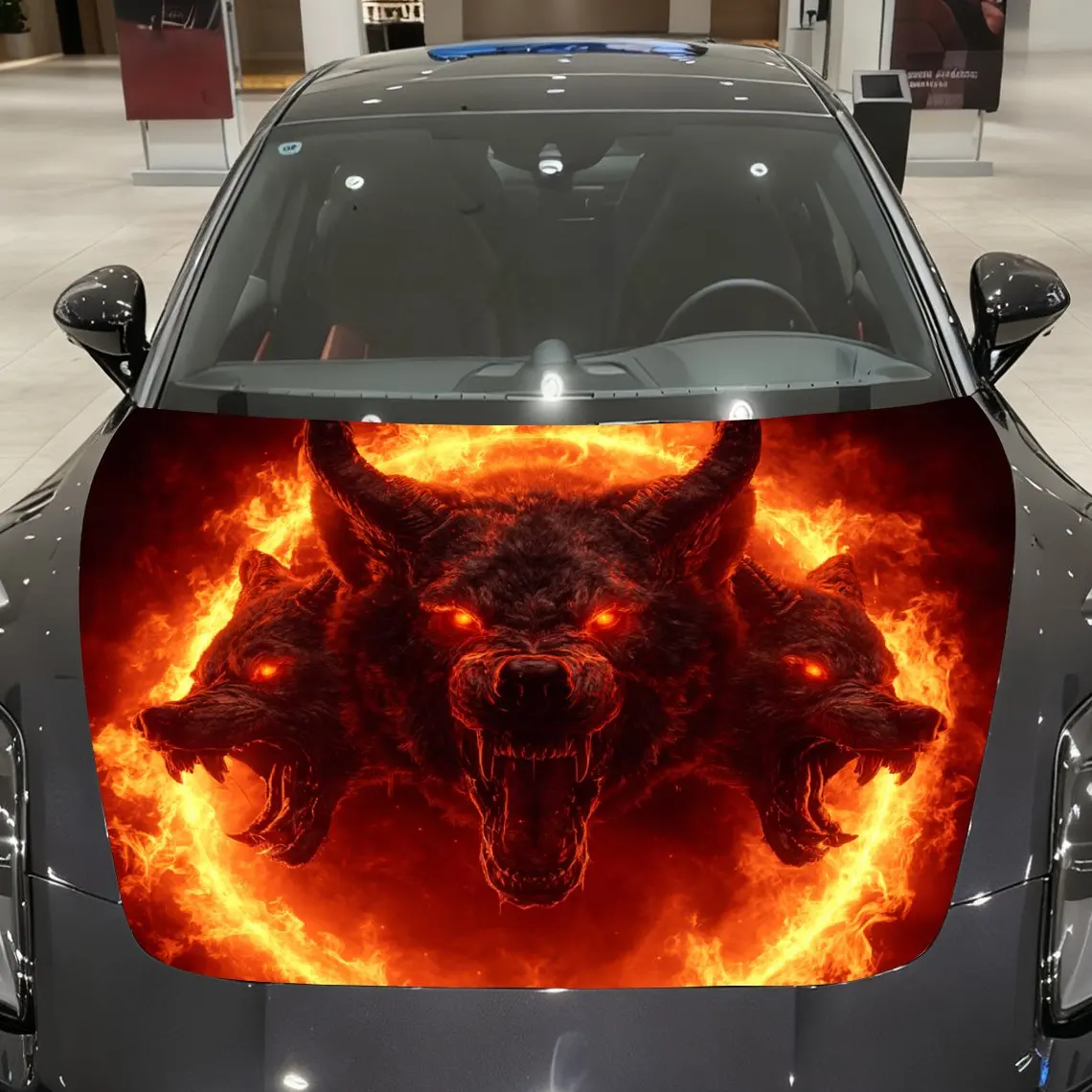 

Hell's Three Headed Dog Car Hood Decal Sticker, Durable Car Vinyl Wraps Suitable For Most Vehicles, Car Engine Hood Protective F