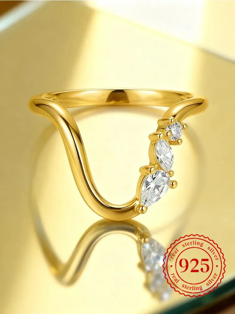 

925 Sterling Silver Fashion Water-Drop Marquise Zircon Ring For Women Engagement Wedding Anniversary High Quality Fine Jewelry