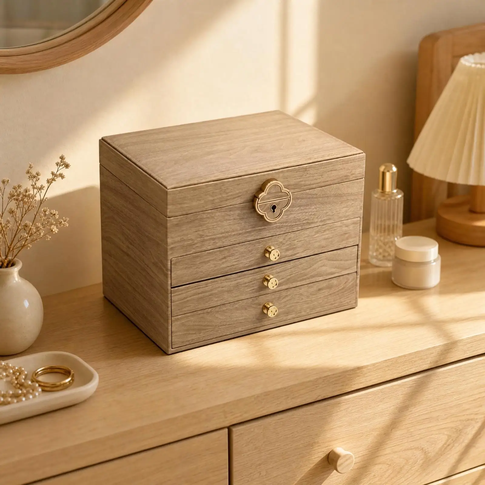Jewelry Storage Cabinet with Locking Clasp Water Resistant Organizer Box for Bracelets Pendants Toiletries Dressing Table