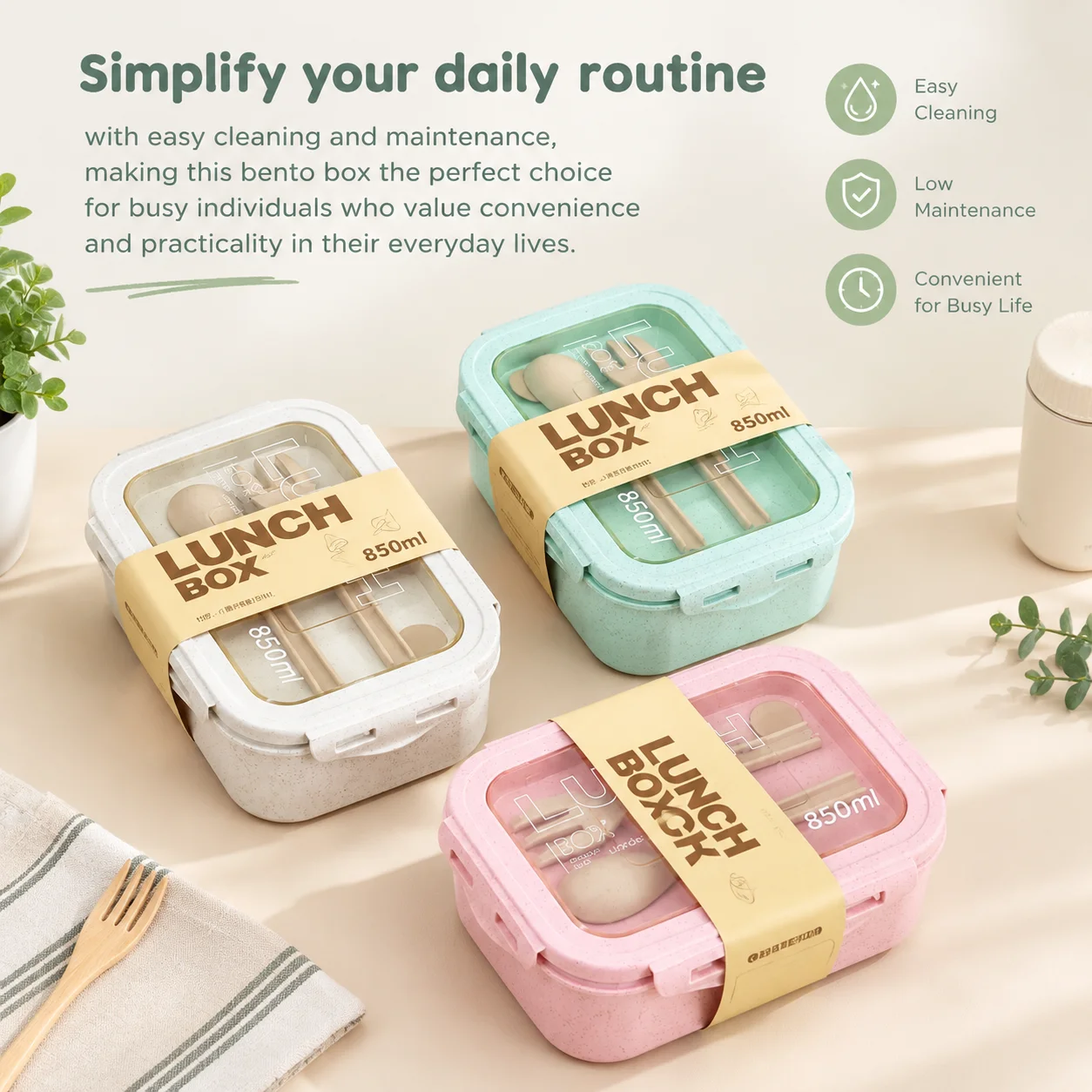 Stackable Bento Box Japanese Lunch Box Kit with Spoon & Fork Reusable Microwave Safe Bento Box for School Office Travel & Picnic