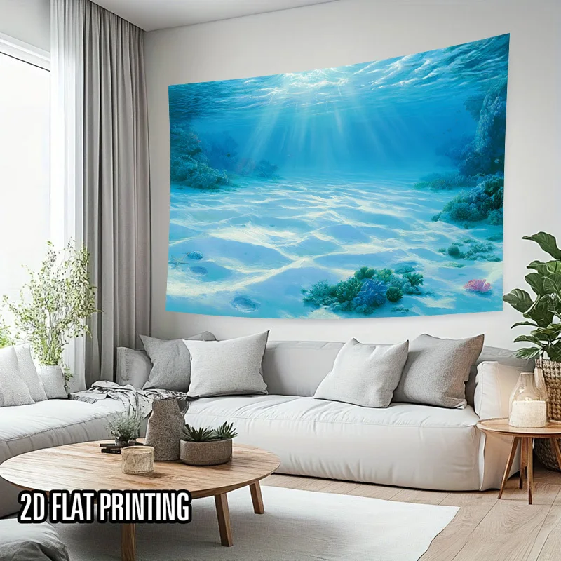 Realistic Blue Ocean Underwater Tapestry Wall Hanging Art for Tropical Sea Decor Living Room Bedroom Aquarium Canvas Polyester P