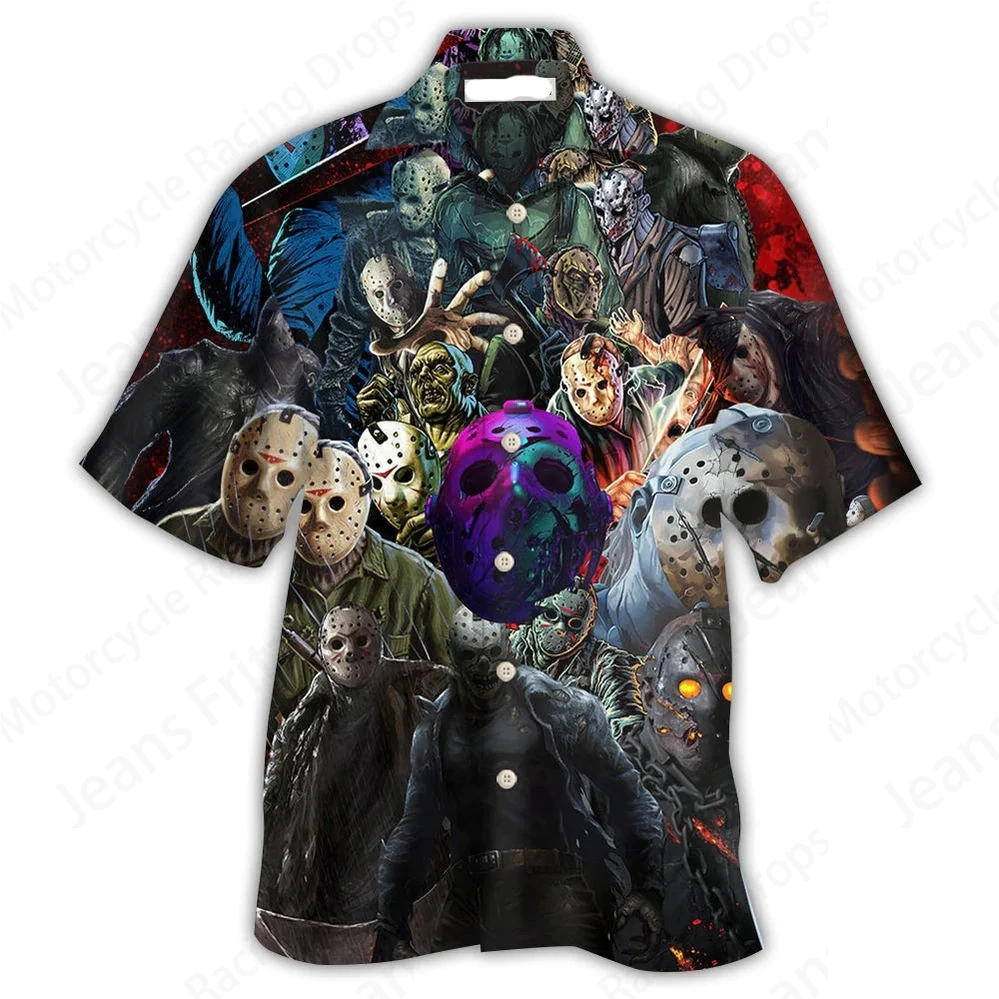 Halloween Horror Michael Myers Hawaiian Shirts Men Women Fashion Loose Short Sleeve Beach Shirt Casual Blouse Lapel Camisa Movie