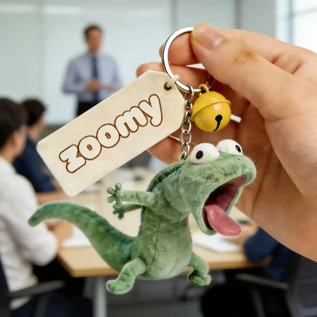 Niedlicher schreiender Zoomies Eidechsen-Plüsch-Schlüsselanhänger, lustiger grüner Gecko-Plüsch-Anhänger mit Glocke, Taschenanhänger & Auto-Schlüsselring-Zubehör