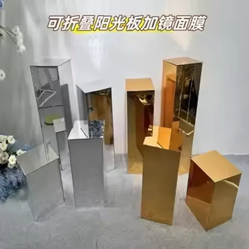 Double Mirror Acrylic Square Column Wedding Decorations Romantic Road Welcome Party Event Cake Stand OEM Brand Fast Delivery