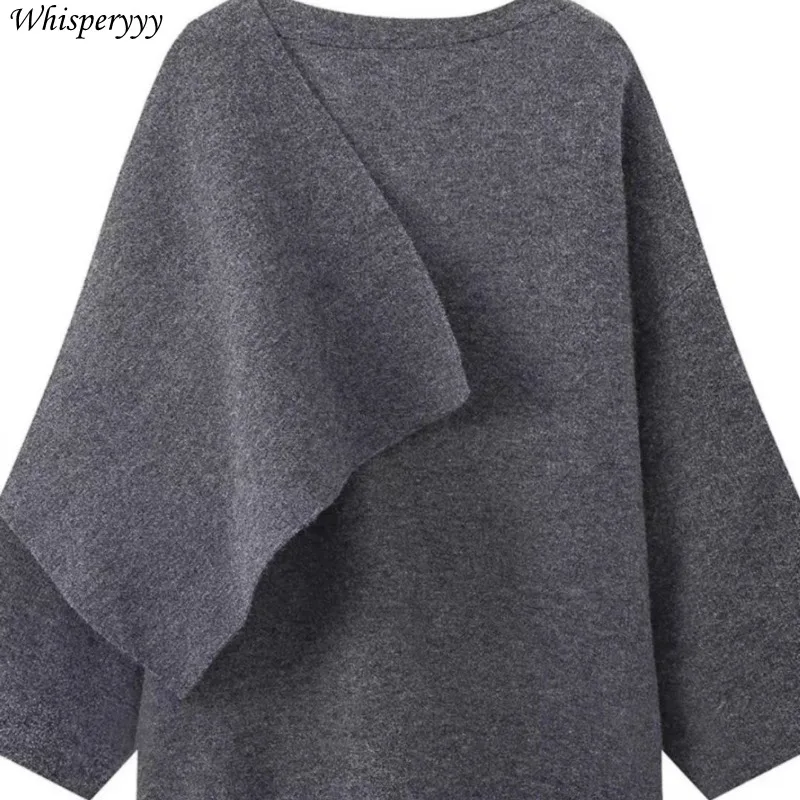 Grey Woolen Coat Poncho Female Autumn Winter New Irregular Fashion Shawl Scarf Cloak Women Design Short Woolen Coat