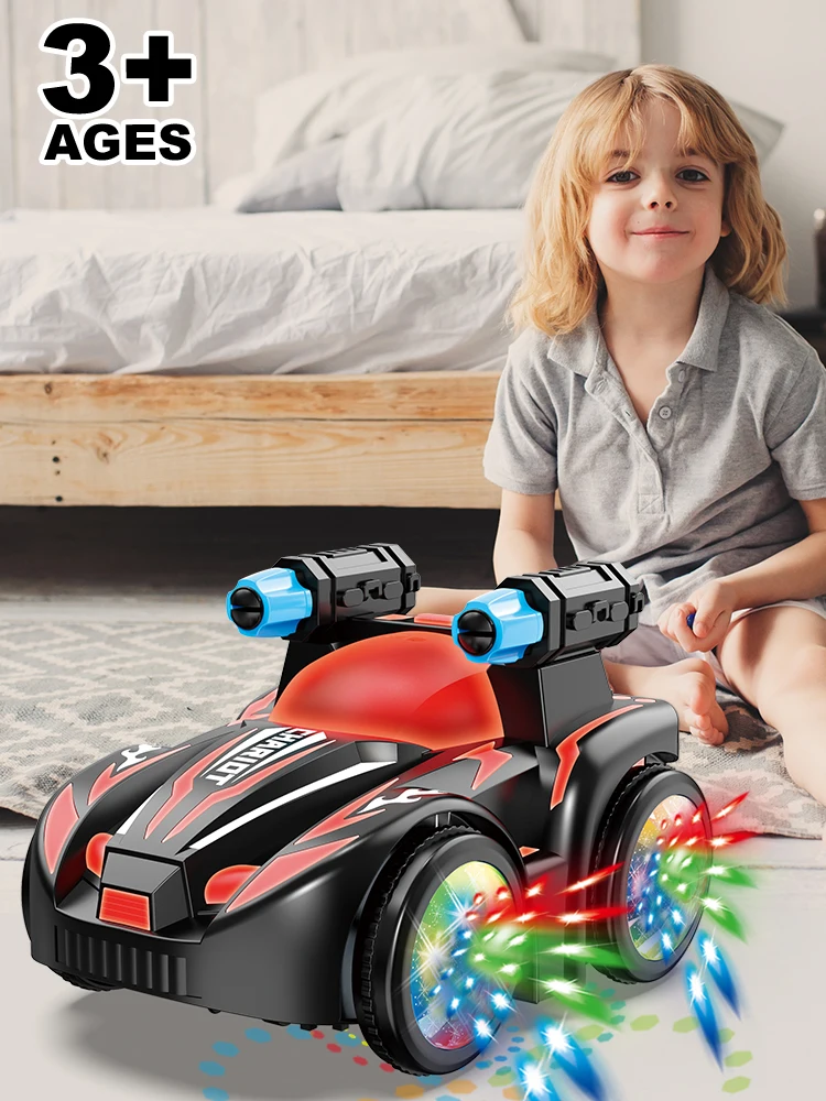 Jouets de voiture cascadeur à rotation électrique pour enfants, voitures à inertie double face, lumières LED musicales, culbutage à 360 °, cadeau amusant, rouge, bleu