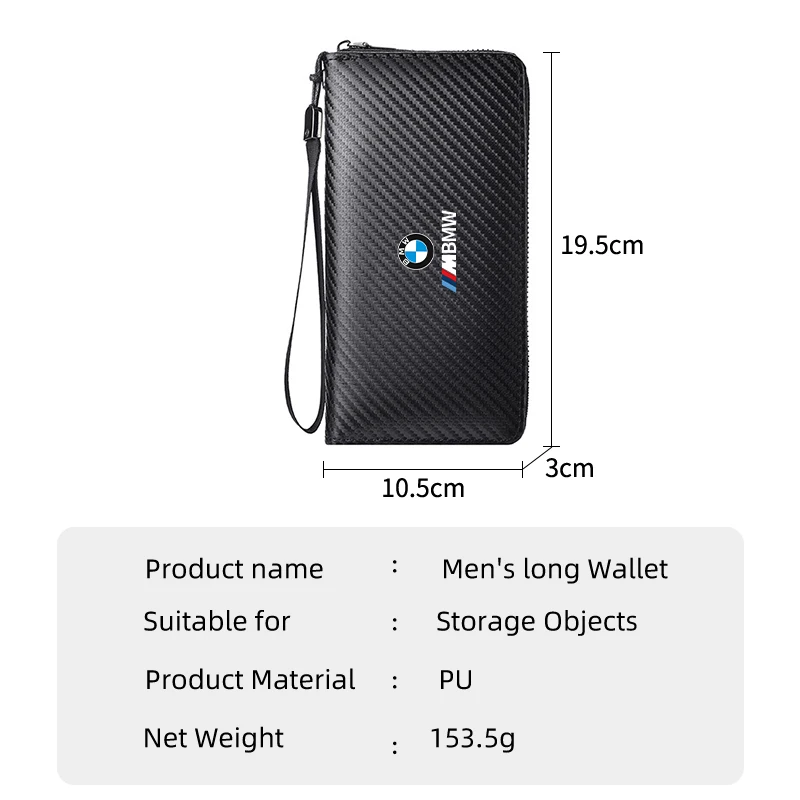 Men Business Long Wallet Carbon Fibre Coin Purse Key Holder Bank Card Bag For BMW X3 X5 M5 M3 E46 E90 E60 F10 E39 E70 E91 E30