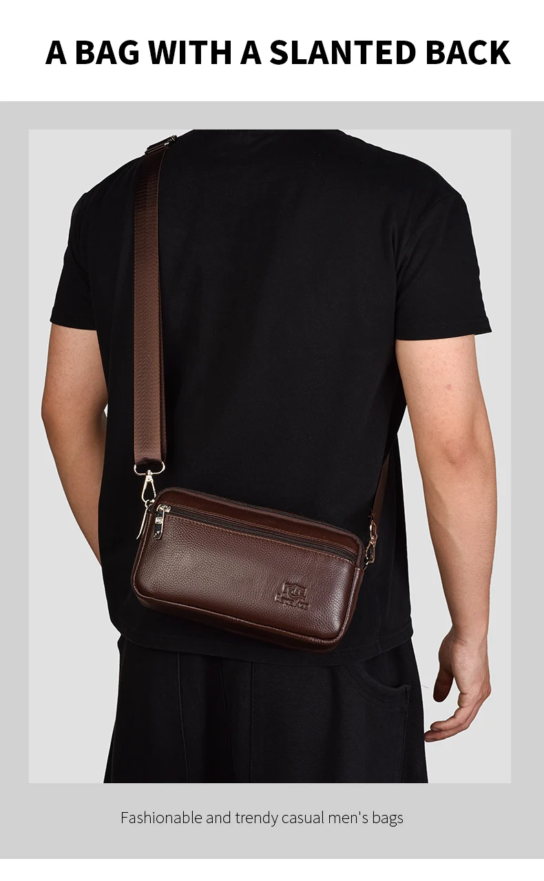Herren Große Kapazität Echtleder Umhängetasche Lässige Multifunktionale Schultertasche mit Verstellbarem Riemen – Detail 10