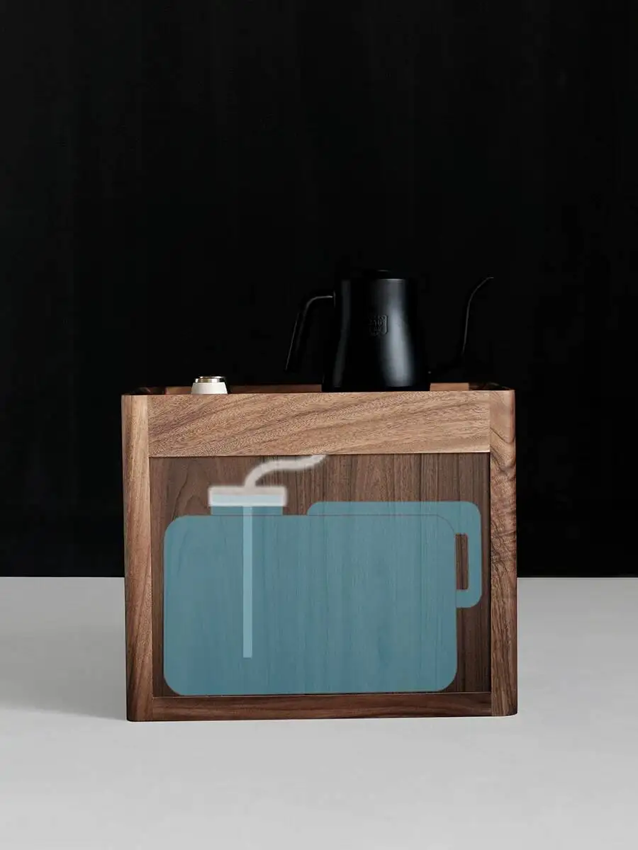 A Japanese Solid Wood Black Walnut Tea Kettle Integrated Modern Simple Short Water Boiling Cabinet