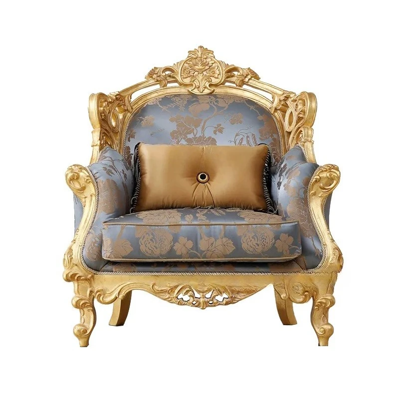 

French retro light luxury fabric sofa solid wood carving flower European fabric villa living room fabric