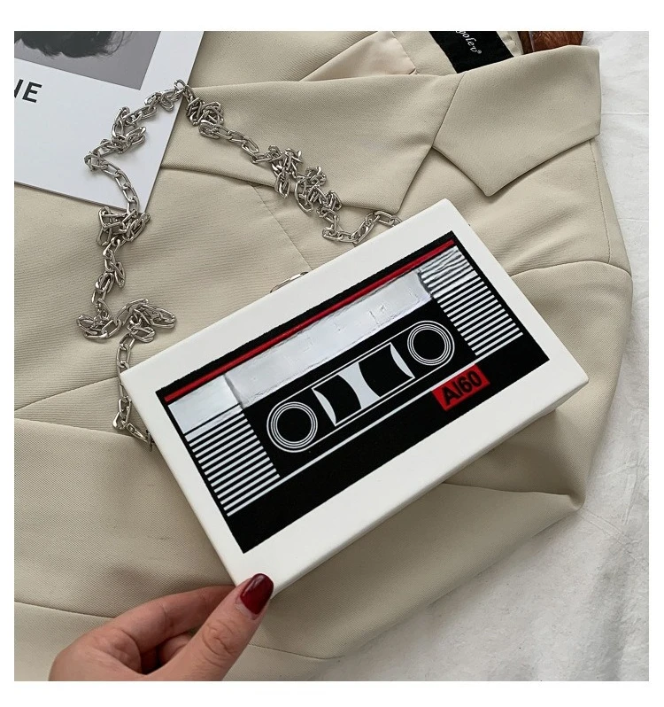 

New personalized radio women's bag trend box small square bag tape chain single shoulder messenger bag women